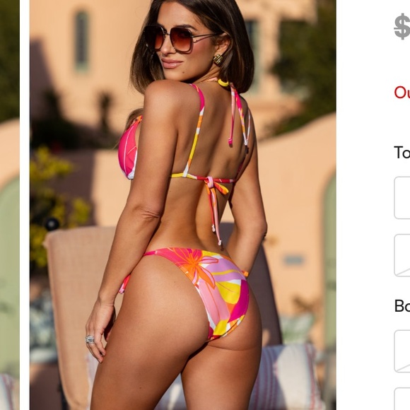 New Cupshe x JJD Villa Vibes Tropical Pink Floral Side Tie Triangle Bikini Set - Picture 2 of 7